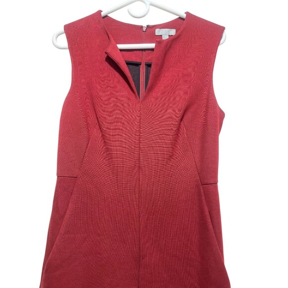 Cos Sheath Midi Long Dress Womens Size 6 Red Pleated Office Minimalist Pockets - Picture 5 of 13